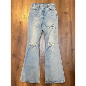 Levis Premium 70s High Flare Jeans Light Wash Distressed Blue Denim 26